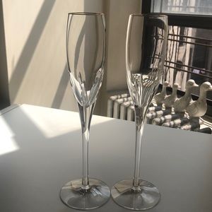 Pair of Lenox Firelight Crystal Flutes - Gold rim